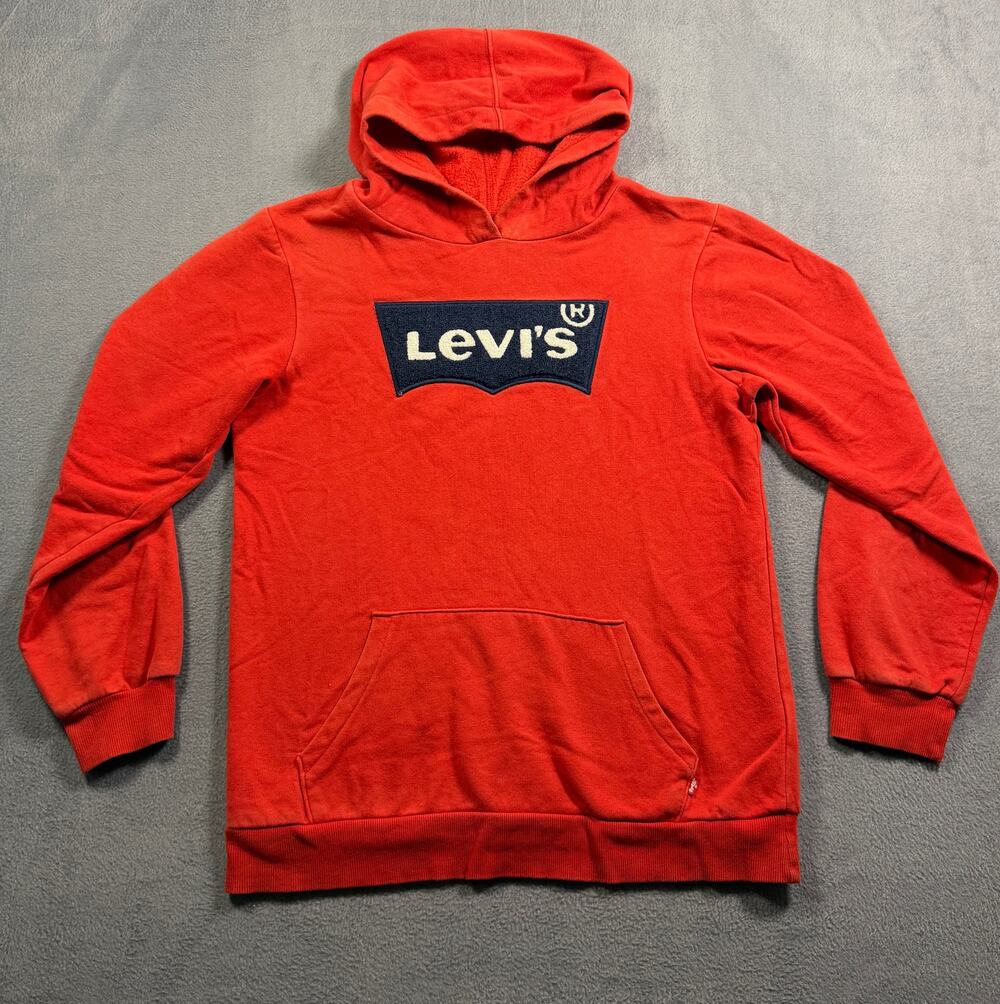 Levi's Batwing Logo Pullover Hoodie Youth Big Boys XL Red Fleece Sweatshirt
